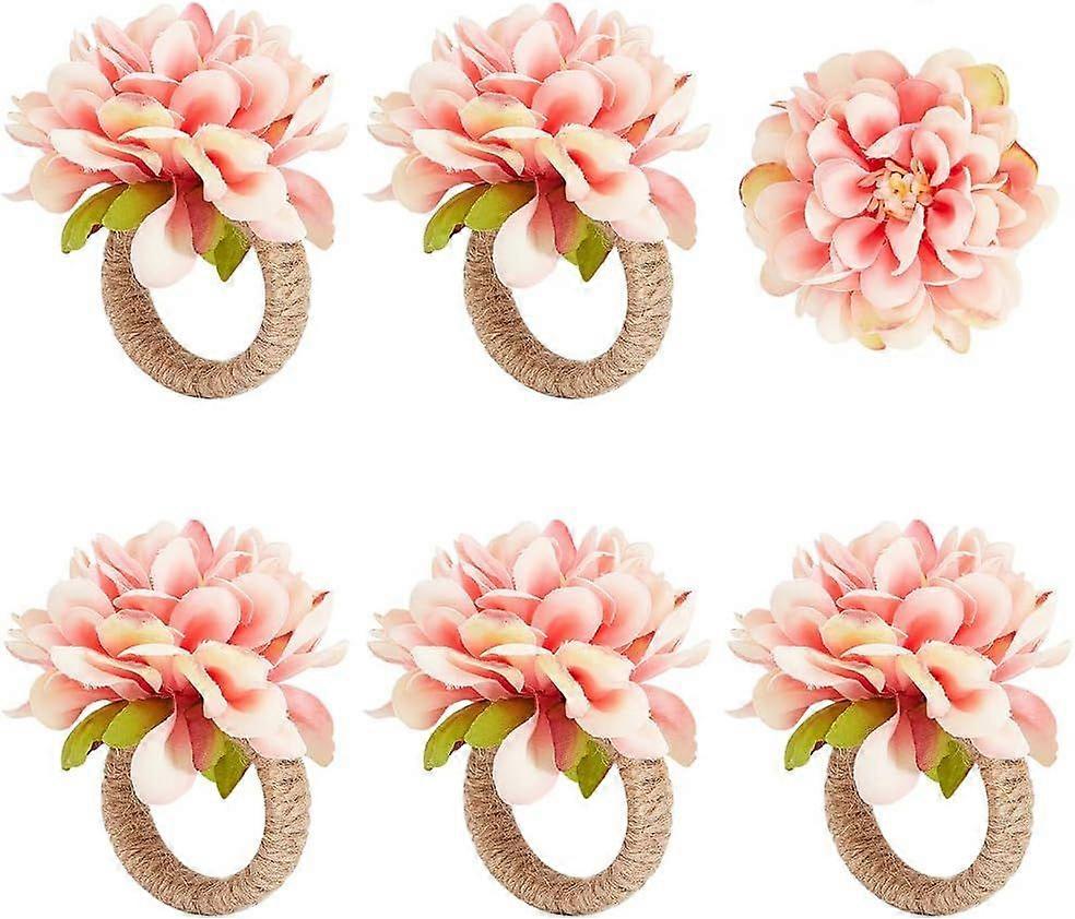 Flower Napkin Rings Set of 6 Orange Artificial Napkin Rings Floral Napkin Holder Rings Burlap Cord Napkin Buckle Handmade Napkin Loop Bionic Twine Din