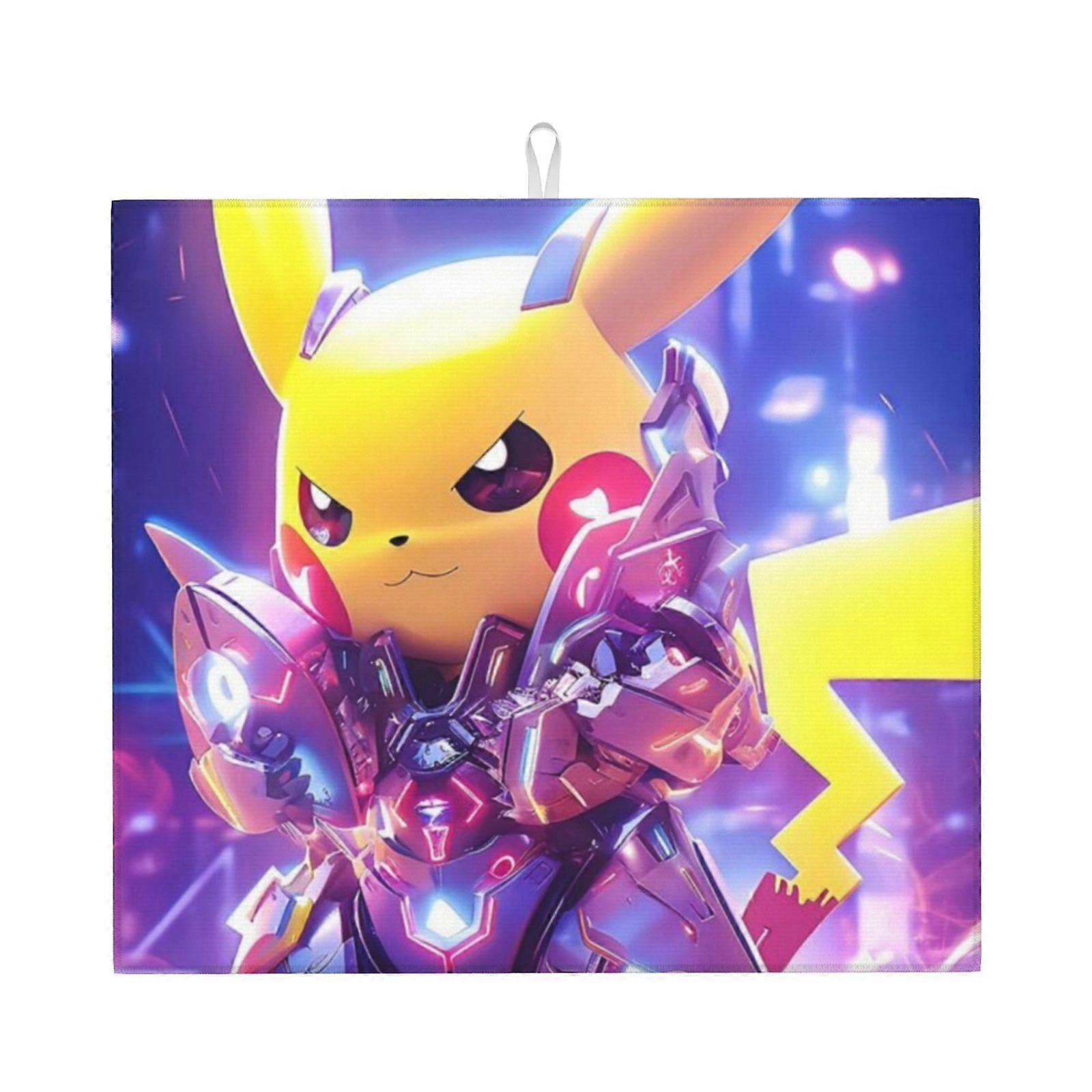 Pikachu Dish Drying Mat For Kitchen Counter, Microfiber Dish Mat, Fast Absorbent Draining Pad