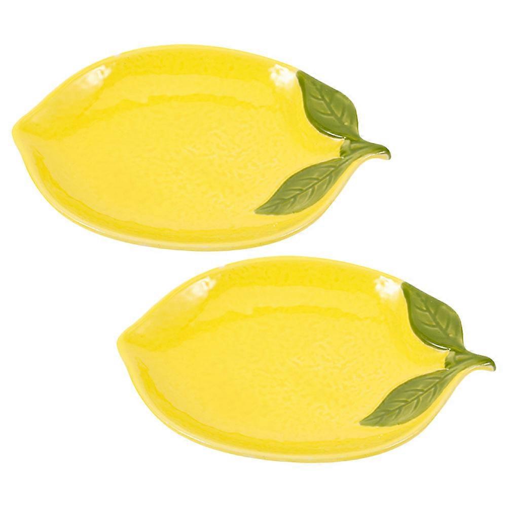 Lemon Plate Ceramic Dish for Food Serving 2Pcs Portable Decorative Ceramic Appetizer