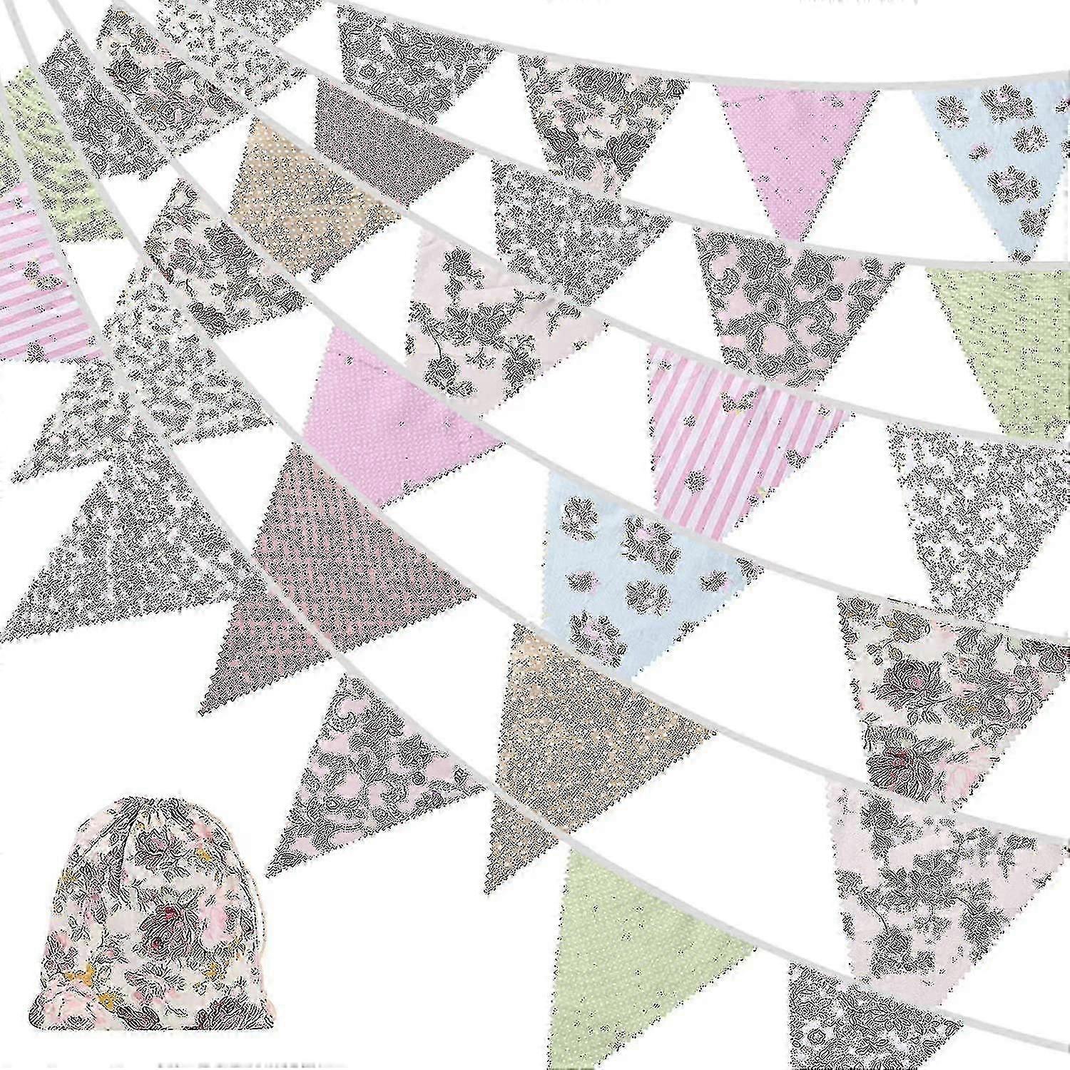 40ft النسيج Bunting، 42pcs في الهواء الطلق بانتينغ بانر، الأزهار خمر القطن مثلث العلم لحديقة عيد ميلاد الحزب