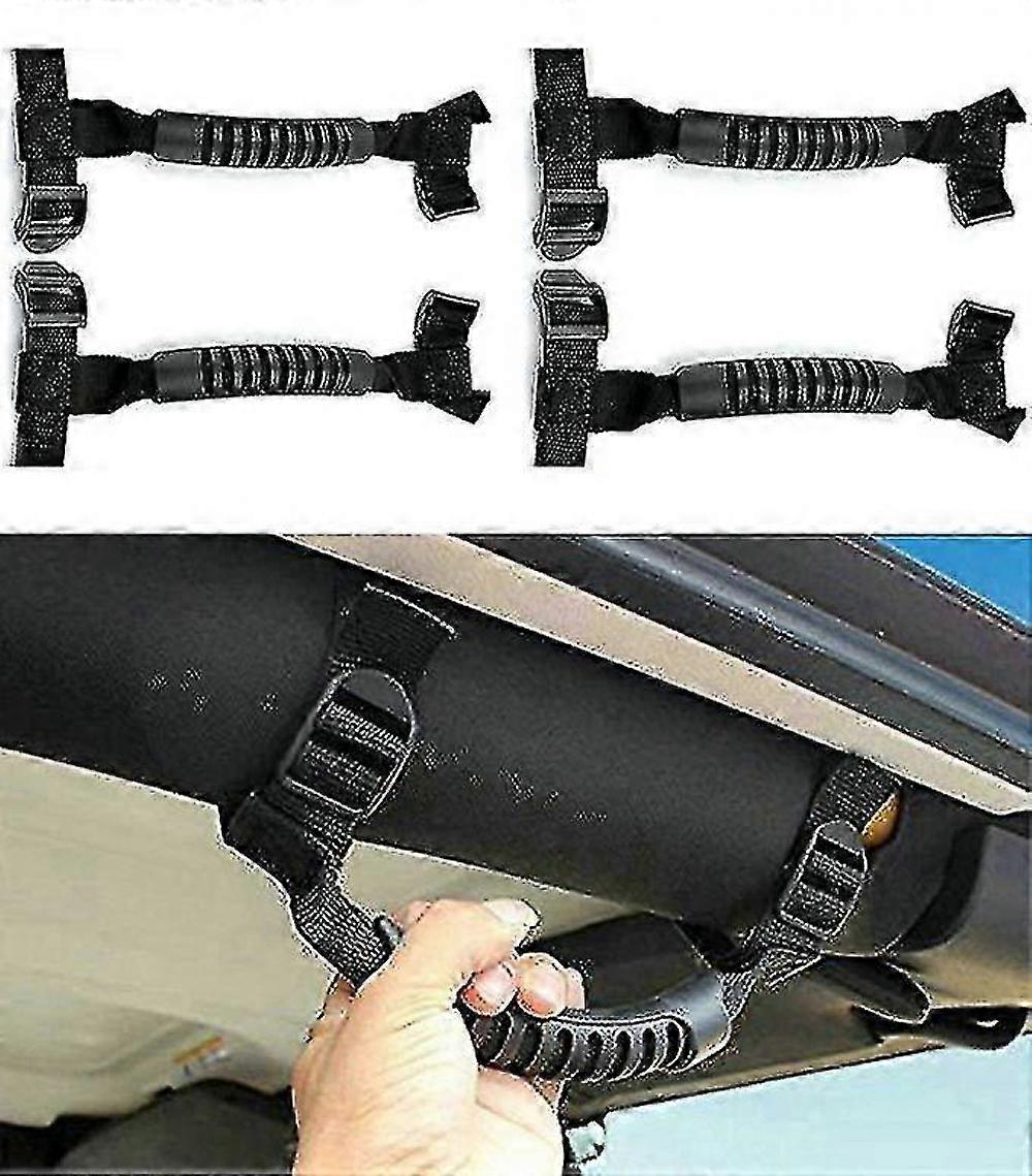 4 X Roll Bar Grab Handles Grip Handle Compatible with Jeep Wrangler (black)