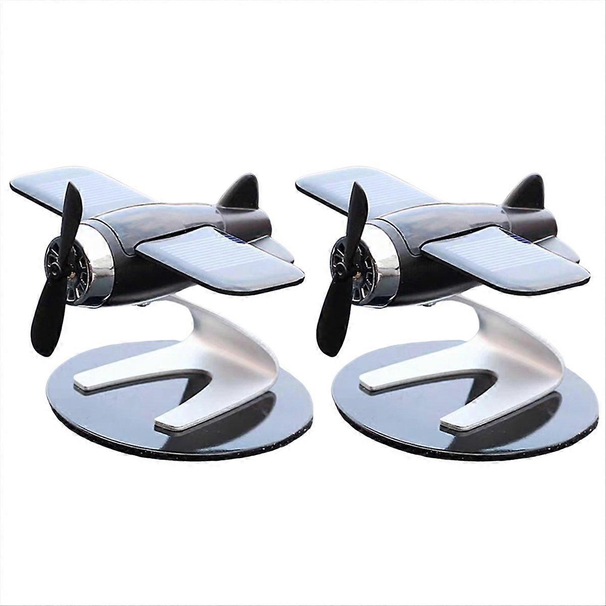 Solar Powered Rotating Airplane Decorative Ornaments Black