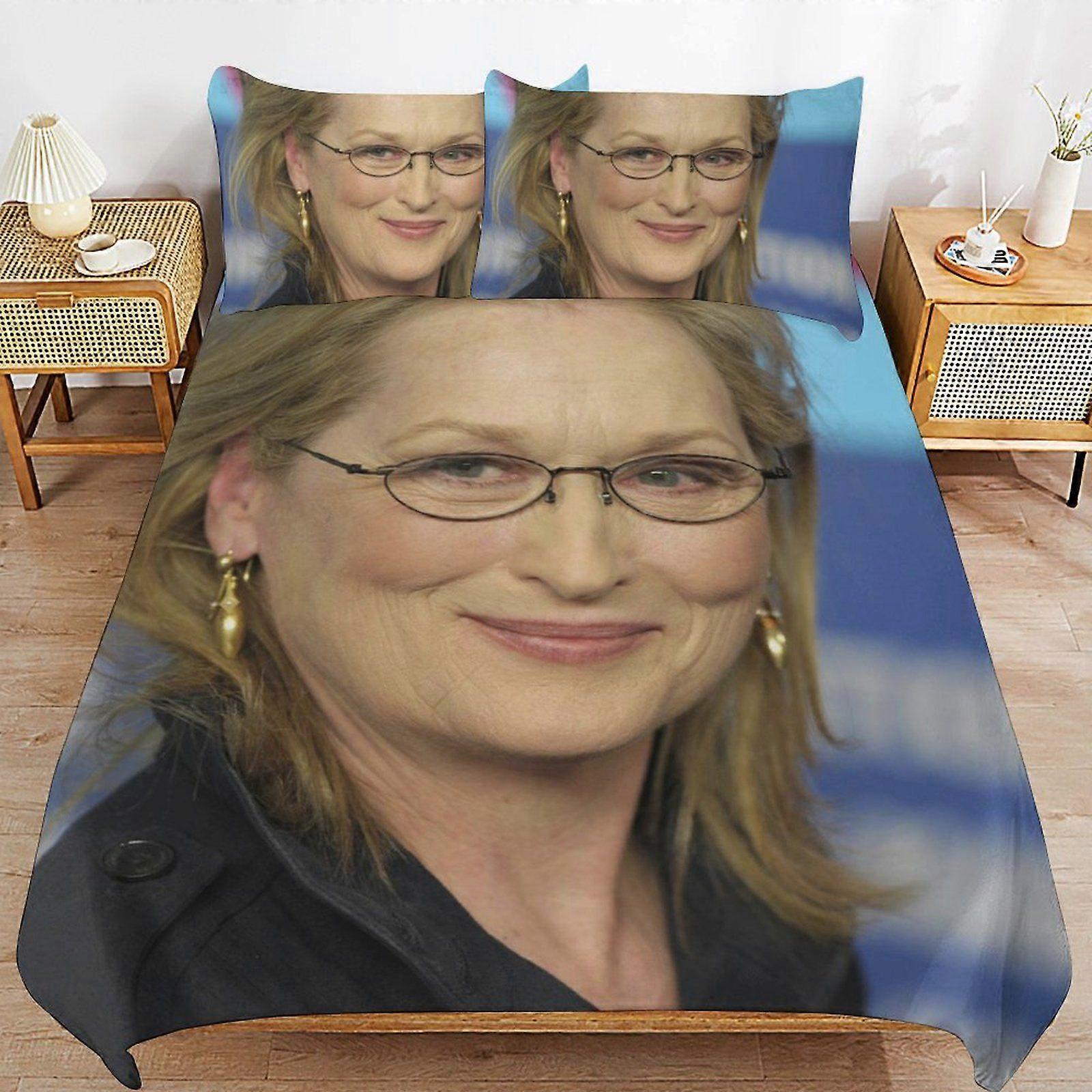 1936QS Meryl Streep Soft Sleep Safe Threaded Build Machine Ready Closure Duvet Cover Sets for Bedroom AP1936