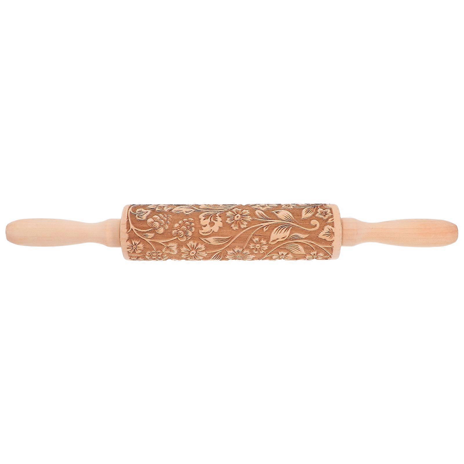 Embossed Rolling Pin for Dough Made of Wood with Patterns for Baking