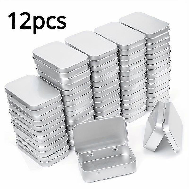12pcs Metal Rectangular Storage Tin Box, Mini Portable Empty Hinged Tin, Small Storage Container & Home Organizer, For Storage Drawing Pin C