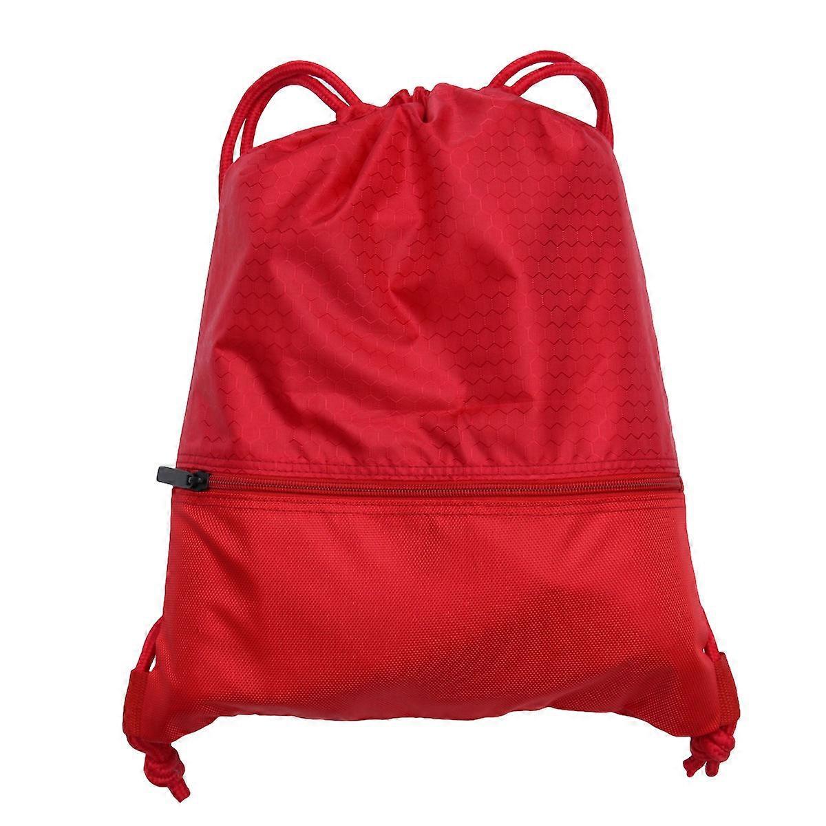 Red Drawstring Bag Nylon Backpack for Sports Use 2Pcs Waterproof Kit