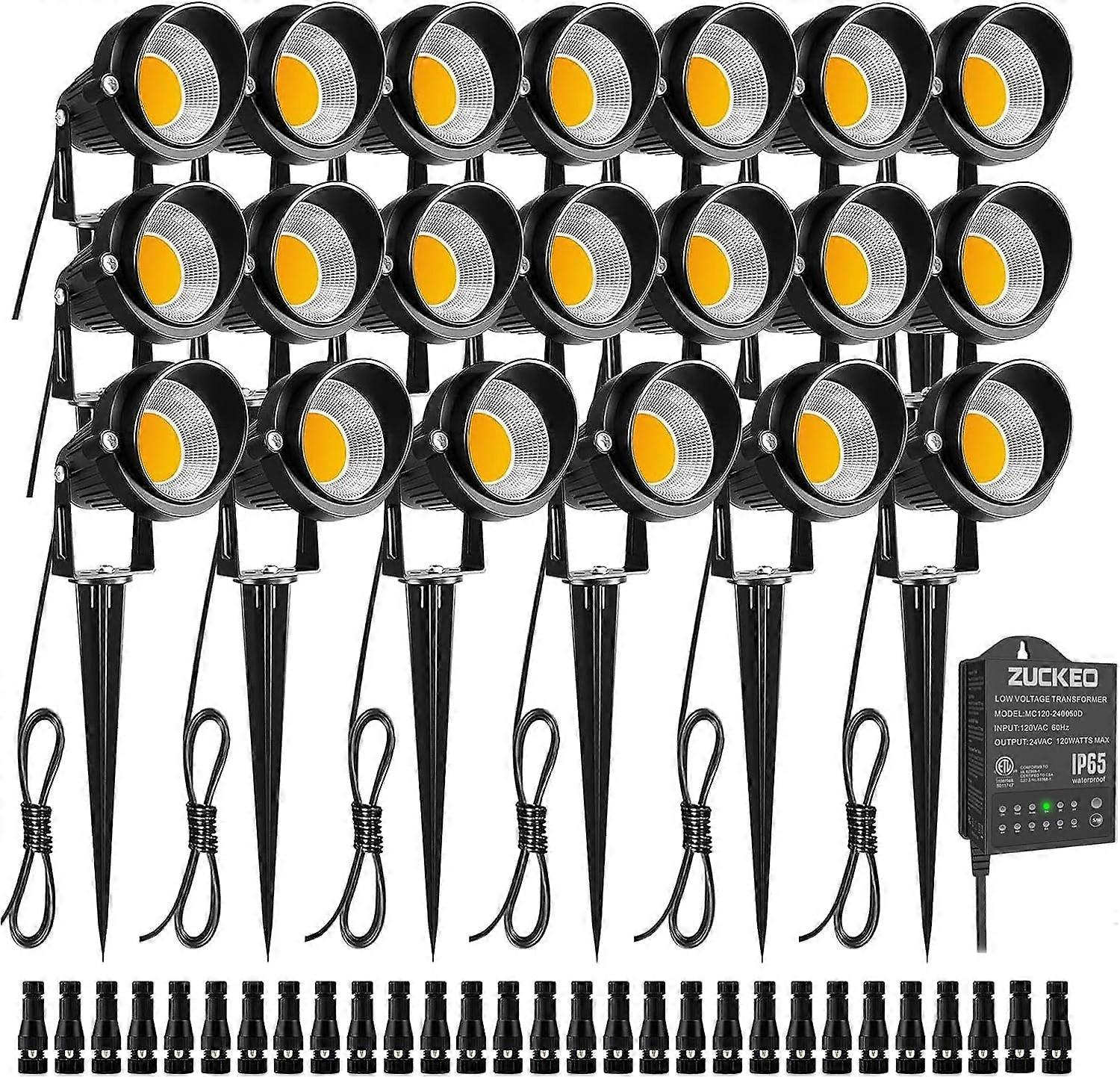 Low Voltage LED Landscape Lighting Kit 5W Warm White IP66 Waterproof Spotlights with Timer Transformer 20 Pack