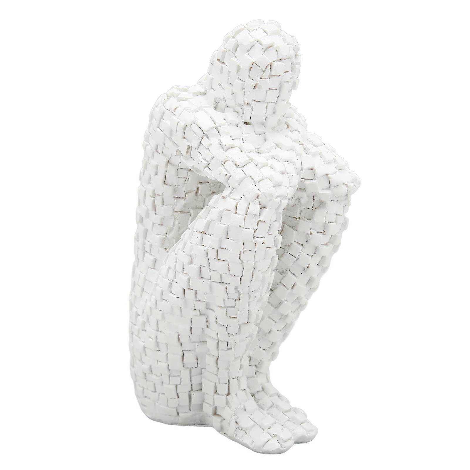 Thinker Statue White Resin Mosaic Bookend with Artistic Design for Home Office Library Decor