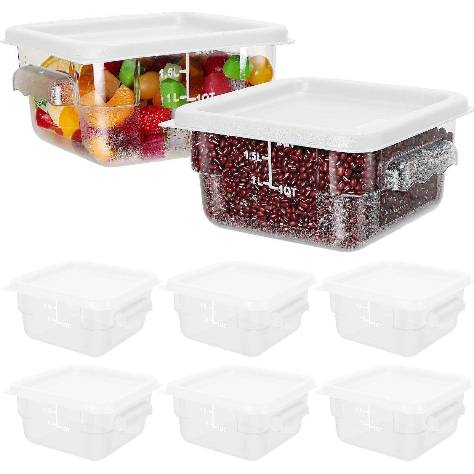 8 Pcs 2 Quart Polycarbonate Food Storage Containers with Airtight Lids Clear Square Kitchen Set White