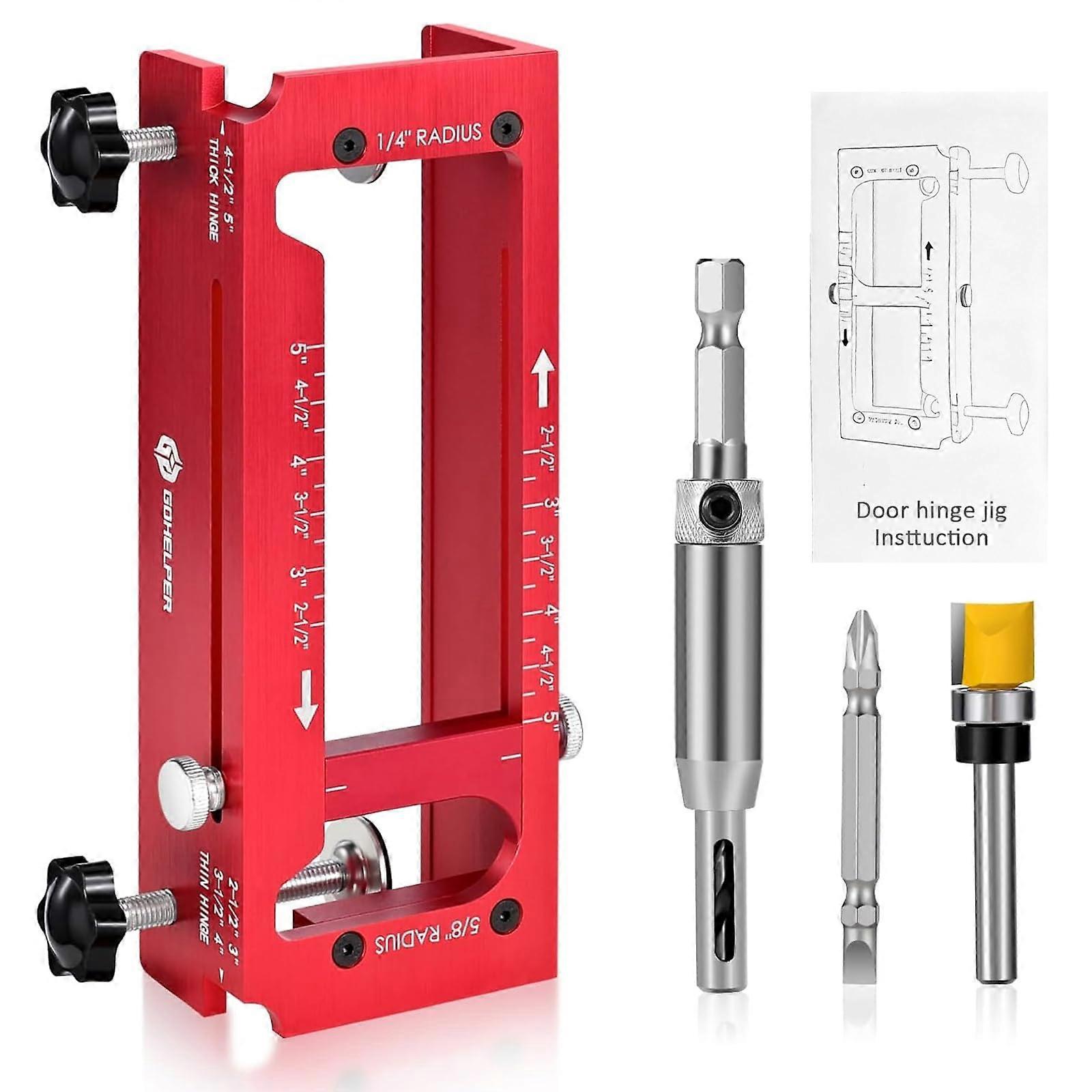 Aluminum Door Hinge Jig with Router Bit, Adjustable Mortise Template for 2.5'5' Hinges
