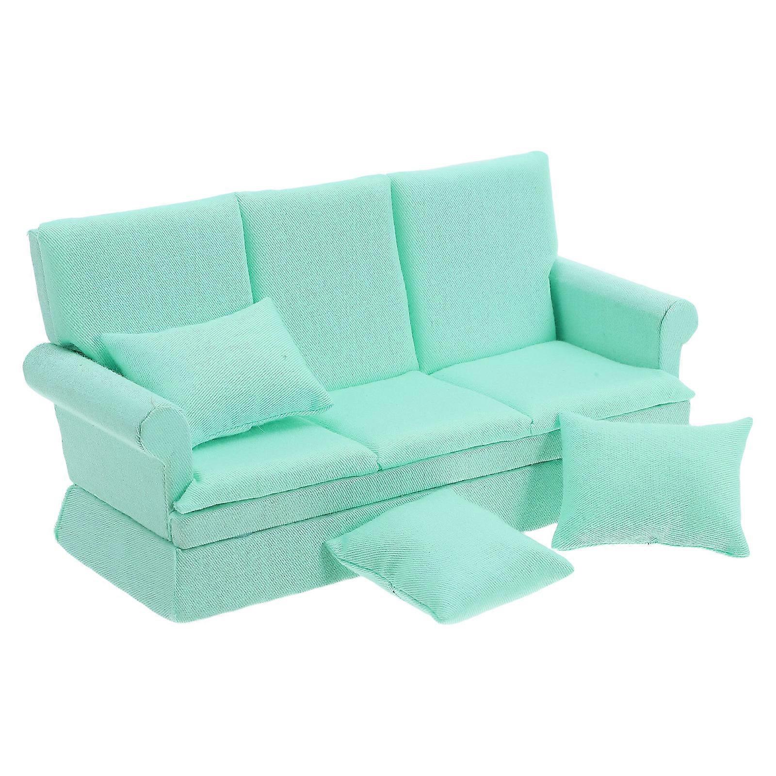 Realistic Doll Couch Miniature Sofa with Pillows for One Set