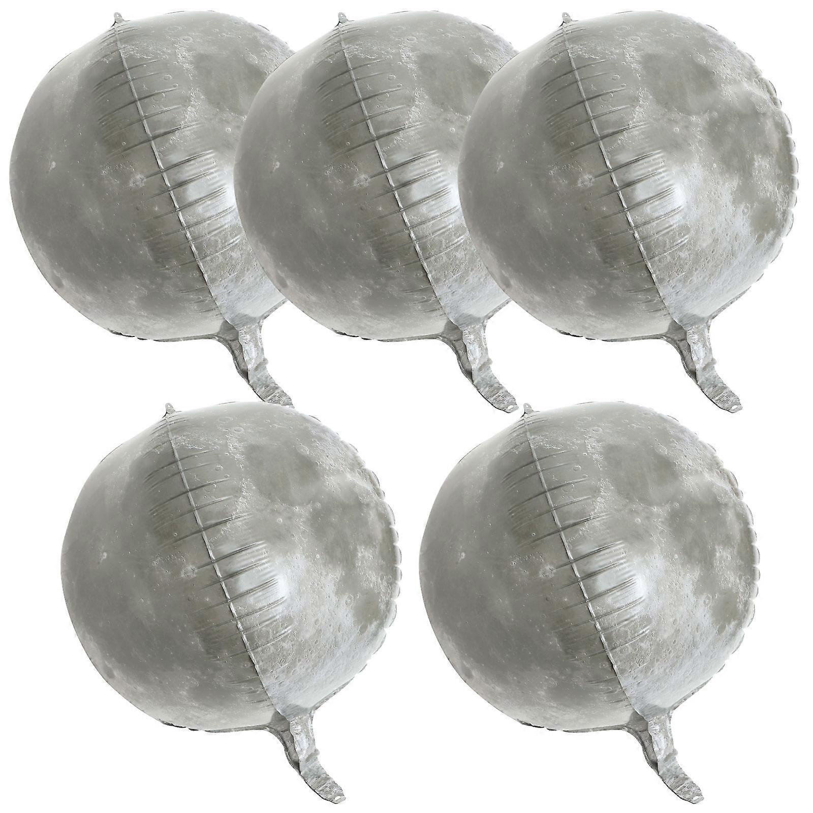 Space Theme Balloons 5Pcs Sphere Moon Pattern Decorations For School Projects Grey Aluminum Foil Construction