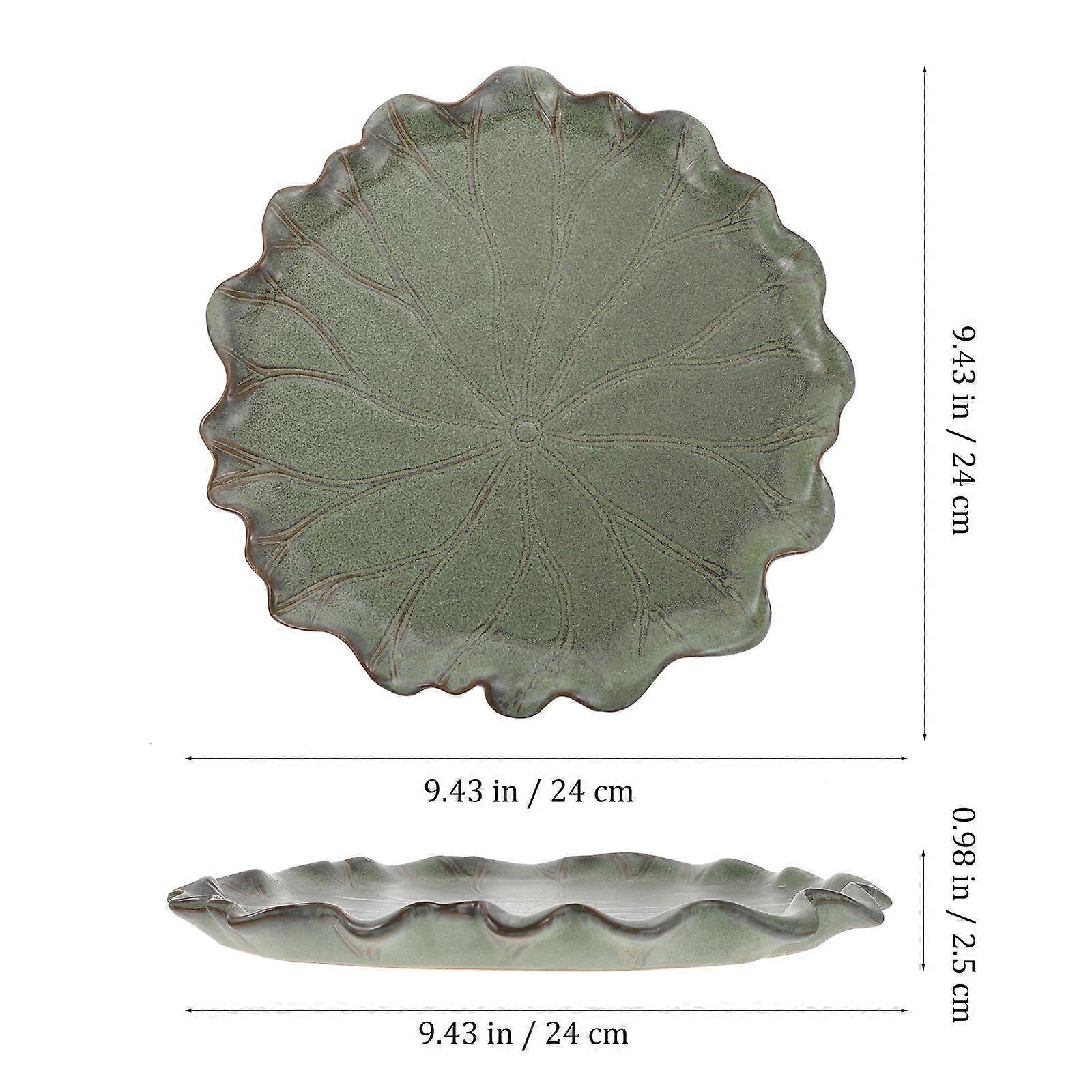 Ceramic Flowerpot Tray for Home Use 1Pcs Lotus Leaf Shape Green Base