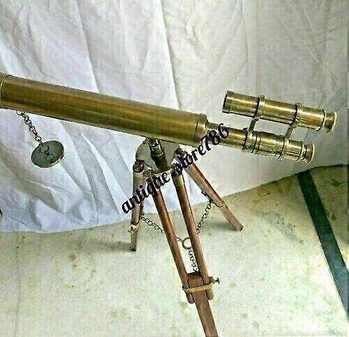 Telescópio antigo náutico de chão em latão, 45 cm (18 polegadas), com tripé de madeira.
