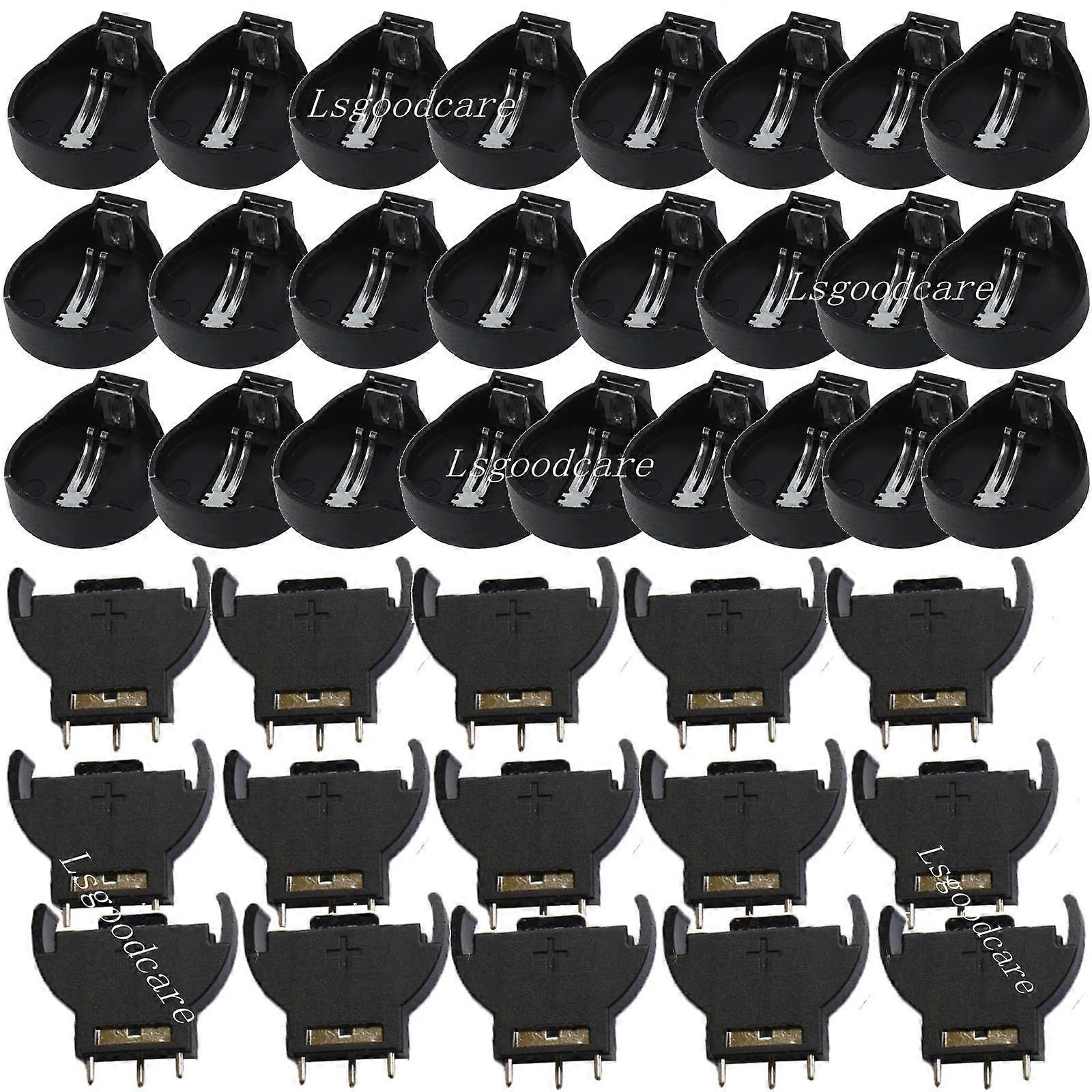 50 Pcs Vertical CR2032 Battery Holder Socket with 50 Pcs CR2025 Button Cell Case Black