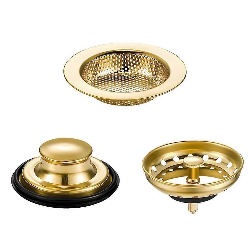 3pcs Stainless Steel Kitchen Sink Strainer Set Gold AntiClogging Rustproof Food Catcher