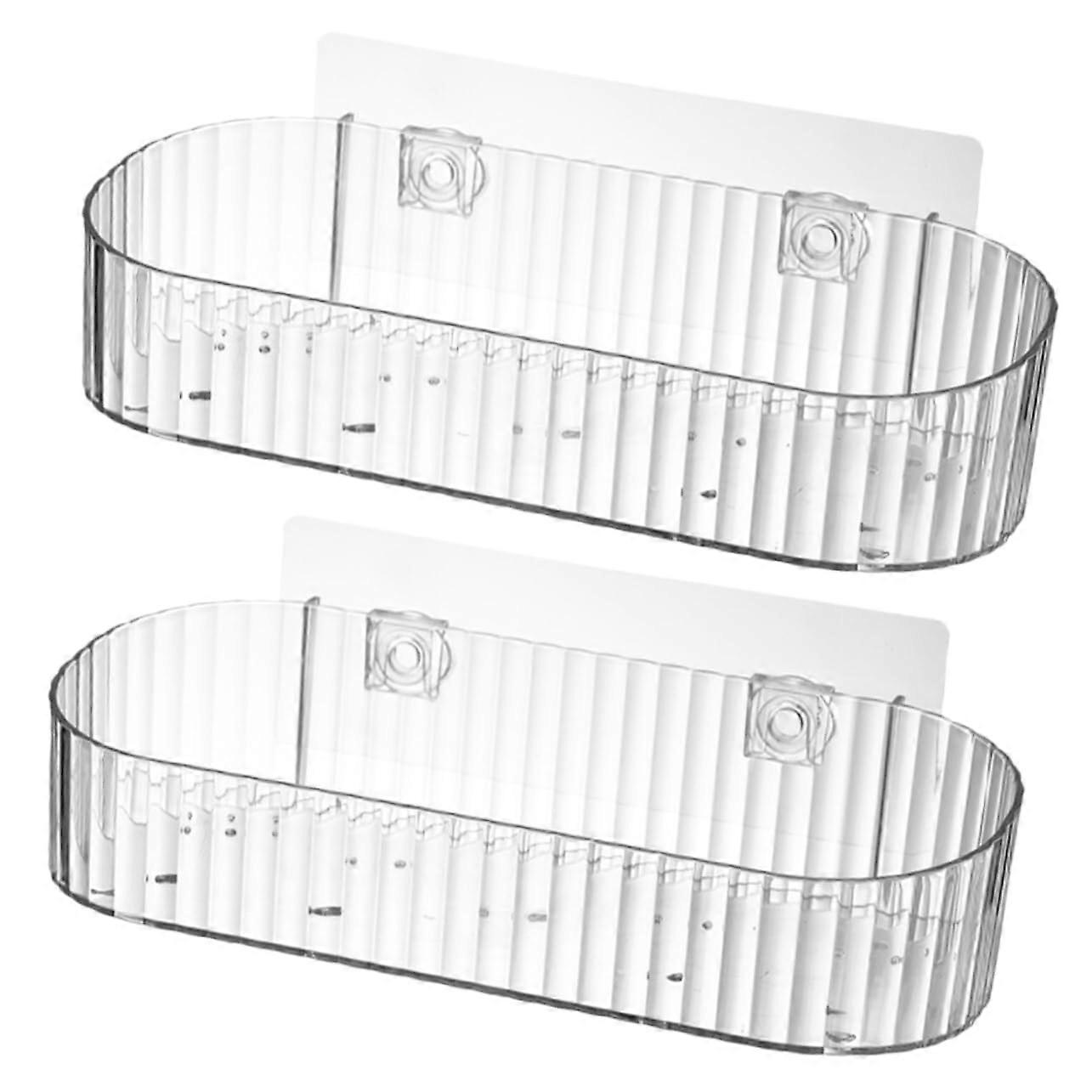 2pcs Bathroom Wall Shelf Grey Shower Storage Rack Space Saving Wall Mounted Organizer