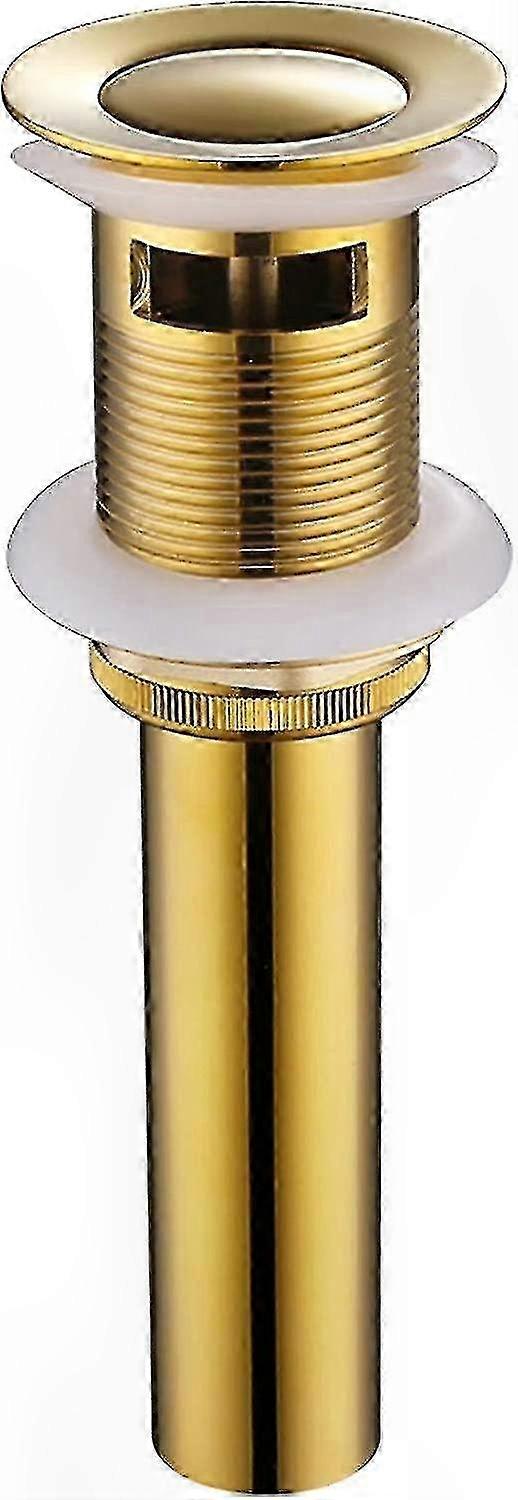 Gold Finish Pop-Up Drain Assembly for Bathroom Sinks with Overflow Functionality