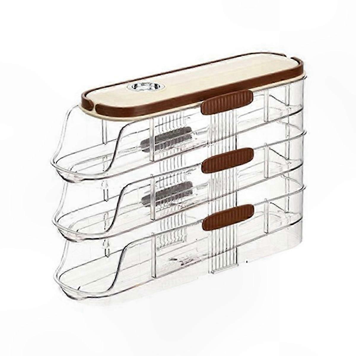 Clear Stackable Egg Organizer for Fridge Side Door - 10cm Wide Three-Tier Rolling Storage Solution