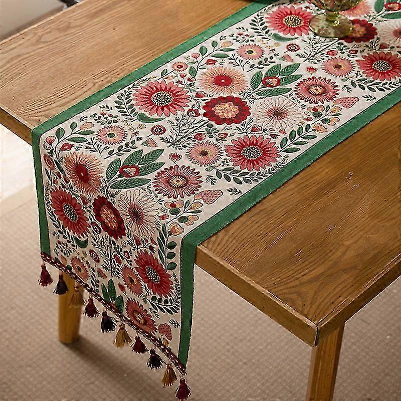 Polyester Table Runner Sunflower Pattern, Bright Floral Decor For Dining Table, Kitchen Table Runner