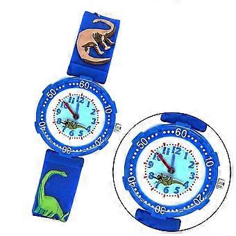 Waterdicht horloge met quartz uurwerk voor kinderen, met 3D cartoonontwerp en dinosauruspatroon in blauw, formaat 2,8 x 23 cm, 1 stuk.