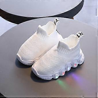 UTTOASFAY Småbarnsskor Spädbarn Baby Flickor Pojkar Skor Upplysta Strumpor Skor Flygande Stickade Fritidsskor Vita 3,5-4 År