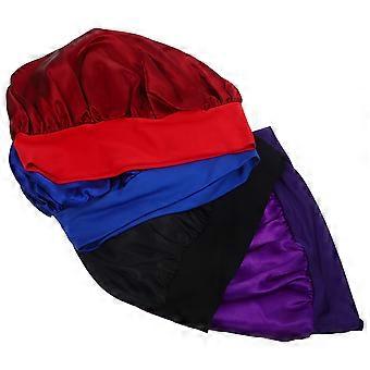 4 Stück Satin Haar Haube zum Schlafen mit breitem Gummiband Satin Schlafmütze Soft Night Schlafhut