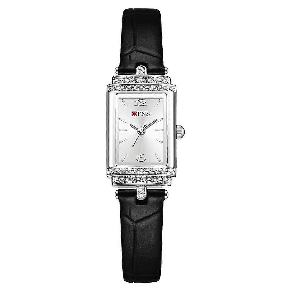 Women's Rectangular Diamond Bezel Brown Leather Strap Watch Office Casual Evening