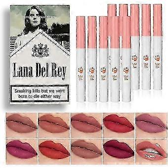 Lana Del Rey Lipstick Cigarettes Case Set 10 Colors Lip Tint Lip Glaze Non-Sticky Long Lasting Lip Makeup ForWomen Girls