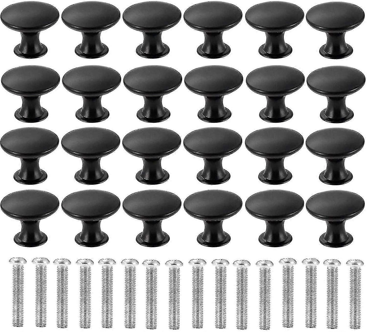 24pcs Round Cabinet Knobs, 30mm Matted Black Mushroom Drawer Knobs Door Pull