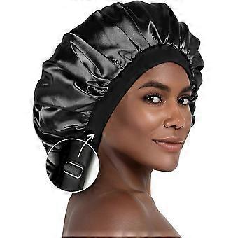 Doppellagige Schlafhaube aus Seidensatin für Damen und Herren, Unisex-Kappe für lockiges Haar und alle Haartypen