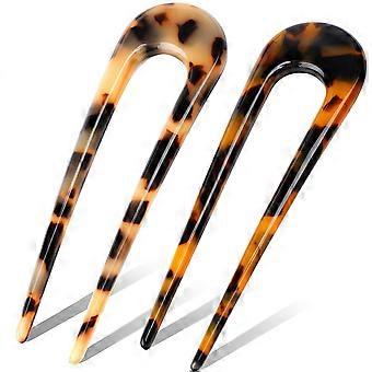2 pièces français style en forme de U épingles à cheveux vintage épingle à cheveux fourchette bâtons Acétate de cellulose écaille de tortue épingles à cheveux pour femmes filles accessoires pour cheveux (Leop