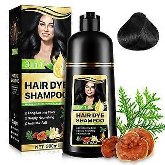 Black Hair Dye Shampoo 3 in 1, Hair Color Shampoo for Gray Hair Coverage,Natural Dye Semi Permanent Color for Women and Men, 500ML (Black)