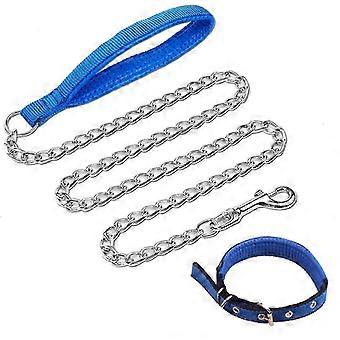 Metal Dog Leash, 3.0mm x 120cm, Blue, Iron with PP Foam Handle, for Medium Large Dogs Outdoor Walking Training