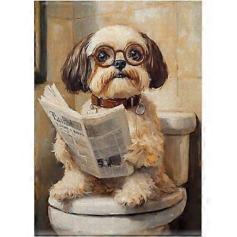 Shih Tzu on Toilet Jigsaw Puzzle - Quirky Dog Reading Newwith Glasses - Dog Bathroom Decor Puzzles SQZ326