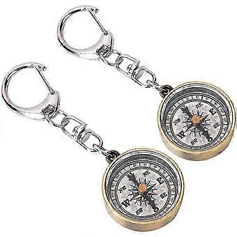 Porte-clés boussole de survie, 2 pièces, boussole de poche compacte et portable vintage en alliage de zinc pour outils de navigation en plein air, boussole de poche