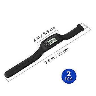 Walking Distance Counter Electronic Watch for Sports Use 2Pcs Black Bracelet
