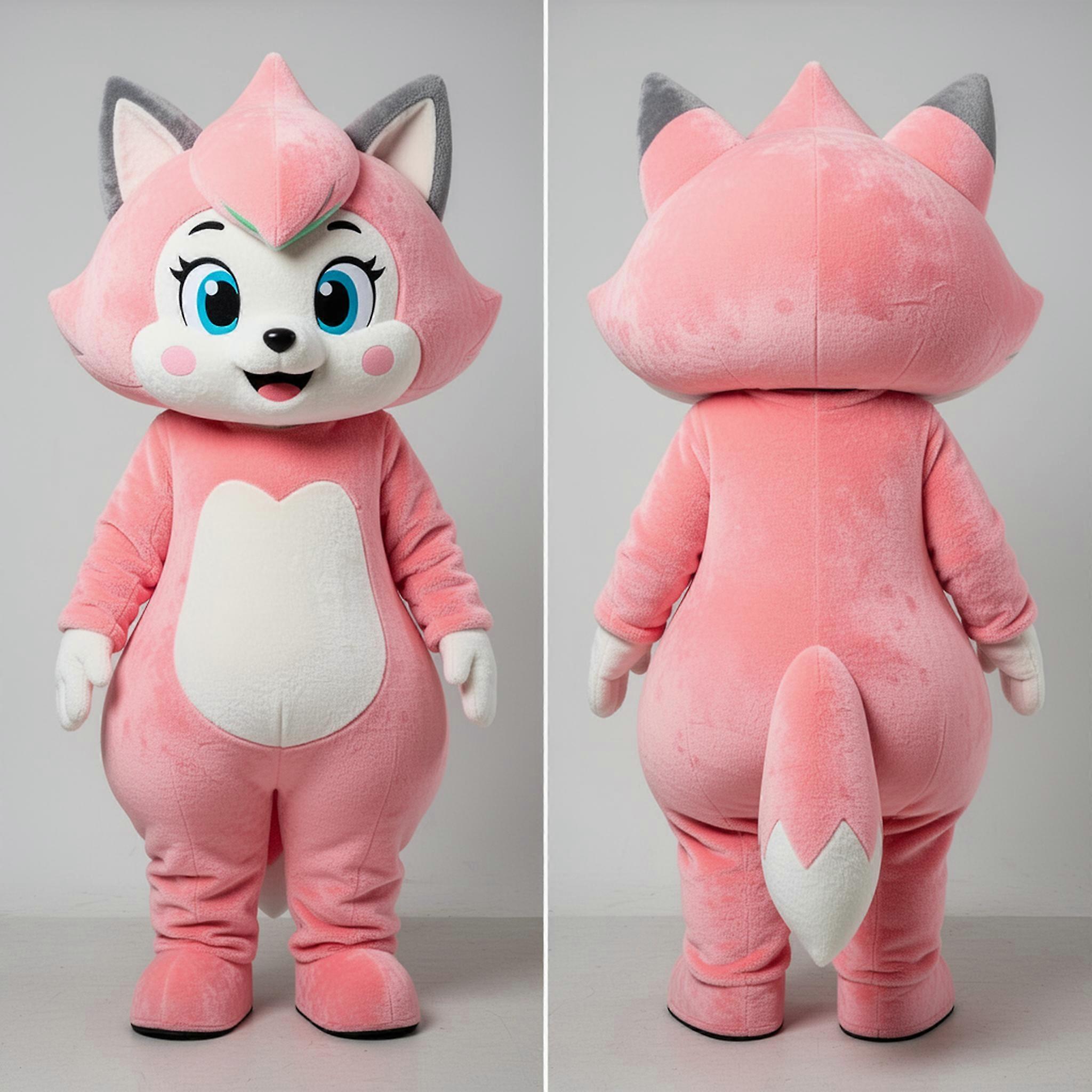 MASTICOT Peach Fluffy Cartoon Wolf Mascot