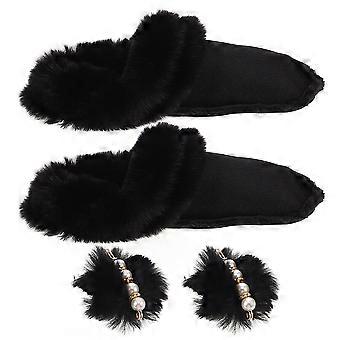 Black Plush Shoes Liner for Winter Warmth with 5Pairs Faux Fur Insoles