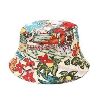 Floral Print Two-Sided Foldable Bucket Hat, Sun Protection, Beige, Fits Most for Women and Men