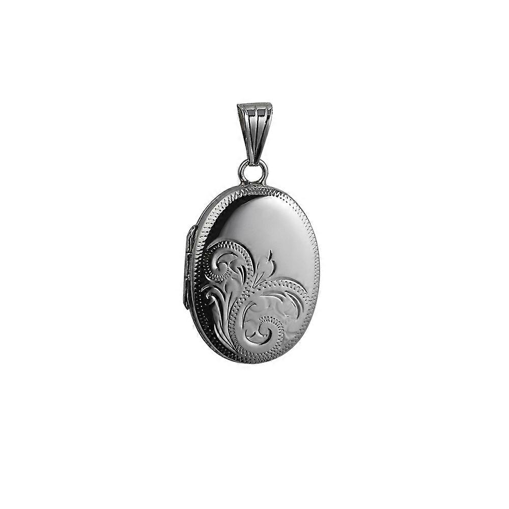 Silver 27x20mm hand engraved oval Locket