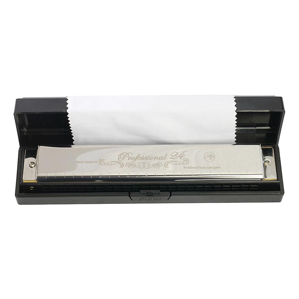 Professional 24 Hole Student Harmonica For Beginner Player Silver
