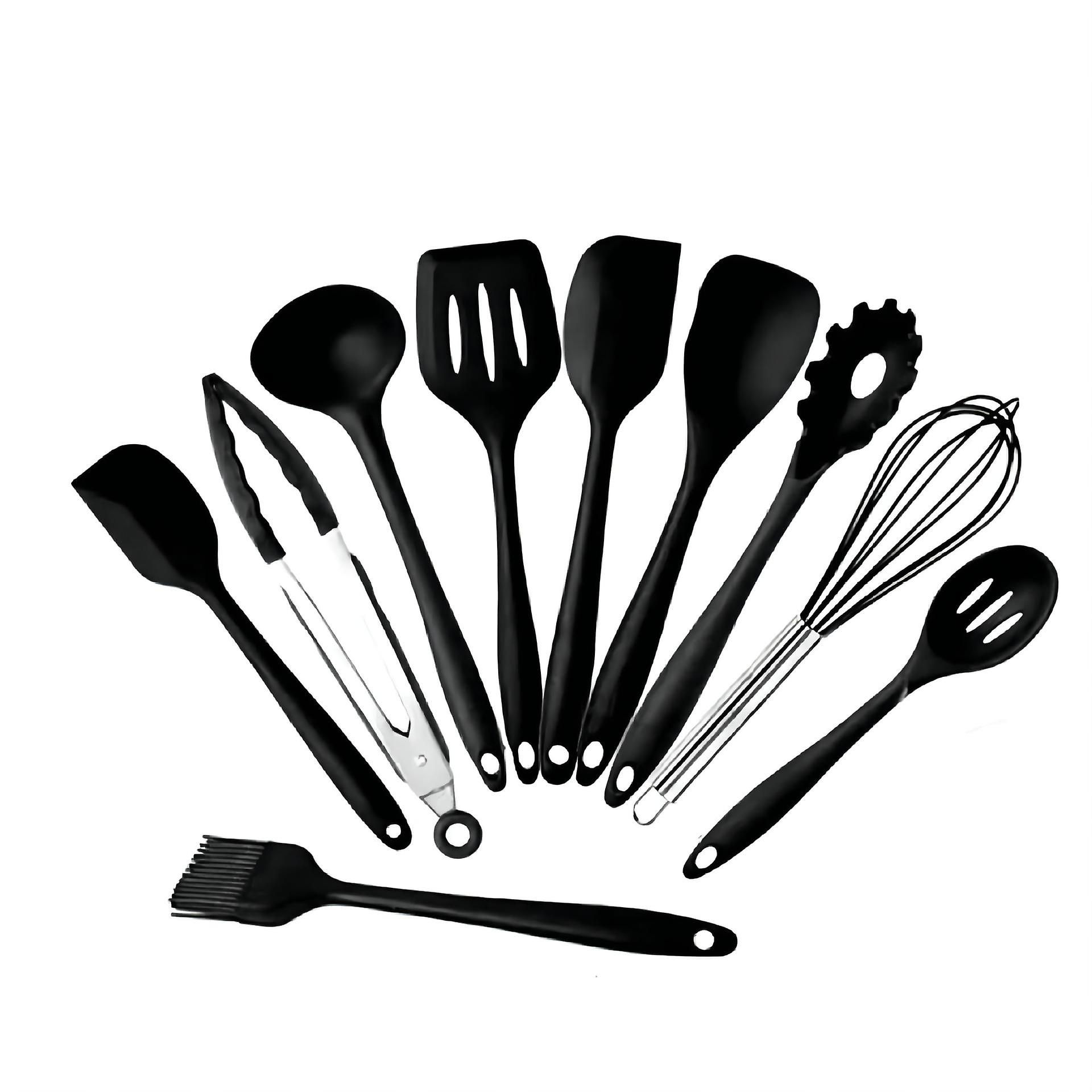10 Pcs Silicone Kitchen Utensil Kit, Black