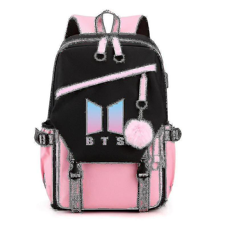 Bts   Youth Group Backpack Usb Charging Backpack Large Capacity Student School Bag