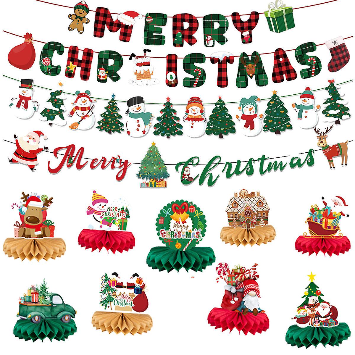 Xmas Ornaments Christmas Tree Snowman Desktop Decoration Letter Hanging Flag Xmas Gift