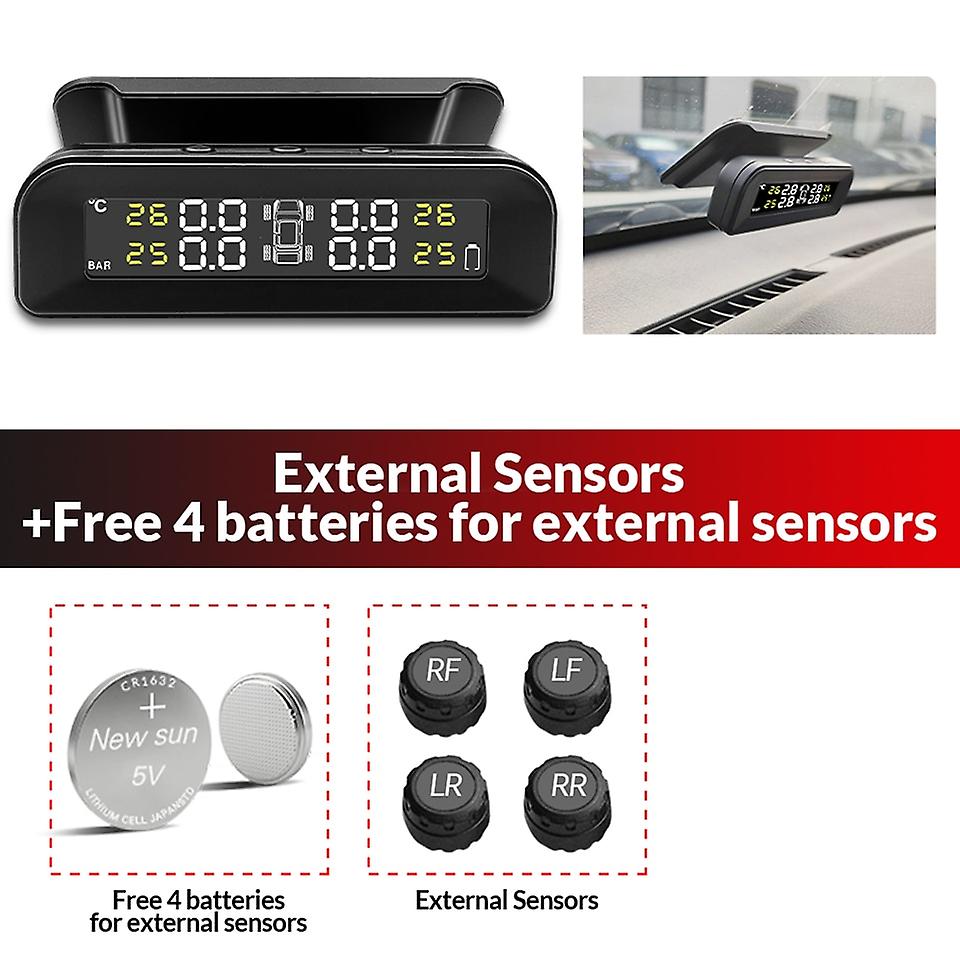 E-ace K07 Tpms Solar Sensor Intelligence  Wireless Tire Pressure Monitoring System  Temperature Warning With 4 Sensors