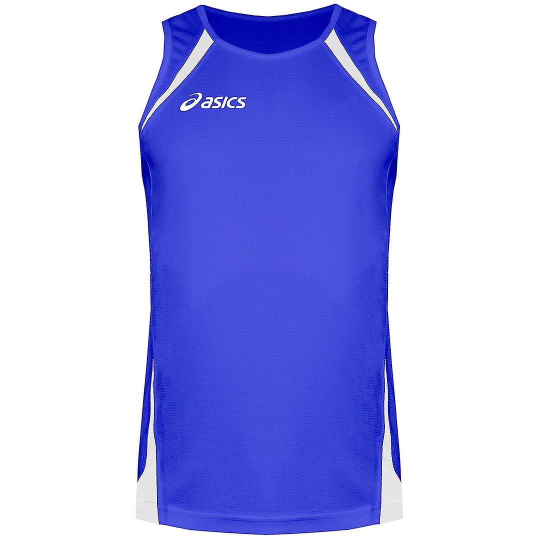 Asics Round Neck Sleeveless Blue/White Mens Logo Canotta Singlet Vest T237Z6