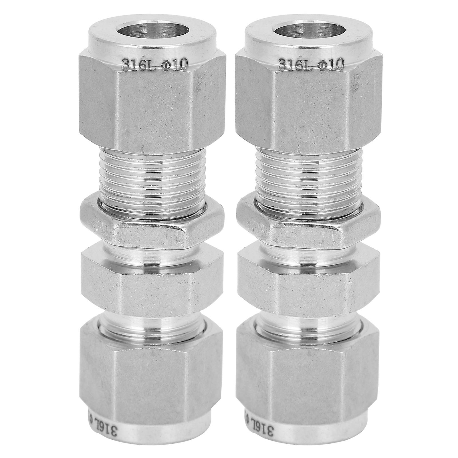 2pcs 316 Stainless Steel Double Ferrule Compression Bulkhead Fittings Accessory Ф10