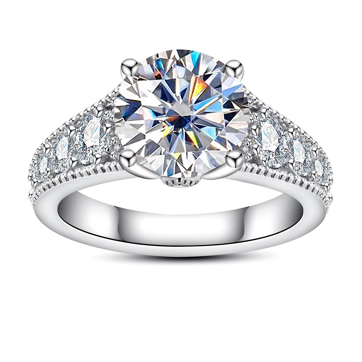 AnuClub Moissanite Engagement Rings 3.85cttw(3CT Center Stone) D Color VVS1 925 Sterling Silver Vintage Wedding Promise Ring for Women with Certificat
