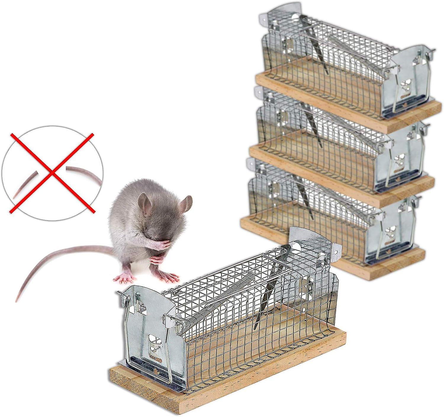 GUANGMING - مصيدة حية للفئران والجرذان ، حماية الذيل صديقة للحيوانات ، مصيدة الأسلاك المعدنية والخشبية ، محاصرة مخلب الفأر الحي من 4 ، مصيدة فئران خشبية